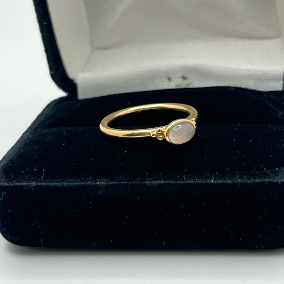 PANDORA 14K Yellow Gold Horizon Chalcedony Cabochon Ring - Picture 4 of 7